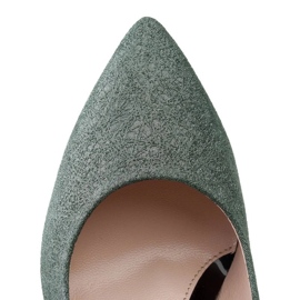 Marco Shoes Escarpins en cuir véritable vert sur un talon noir argent 5