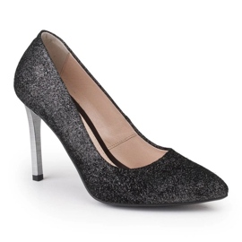 Marco Shoes Escarpins en cuir véritable noir à talons argentés 1