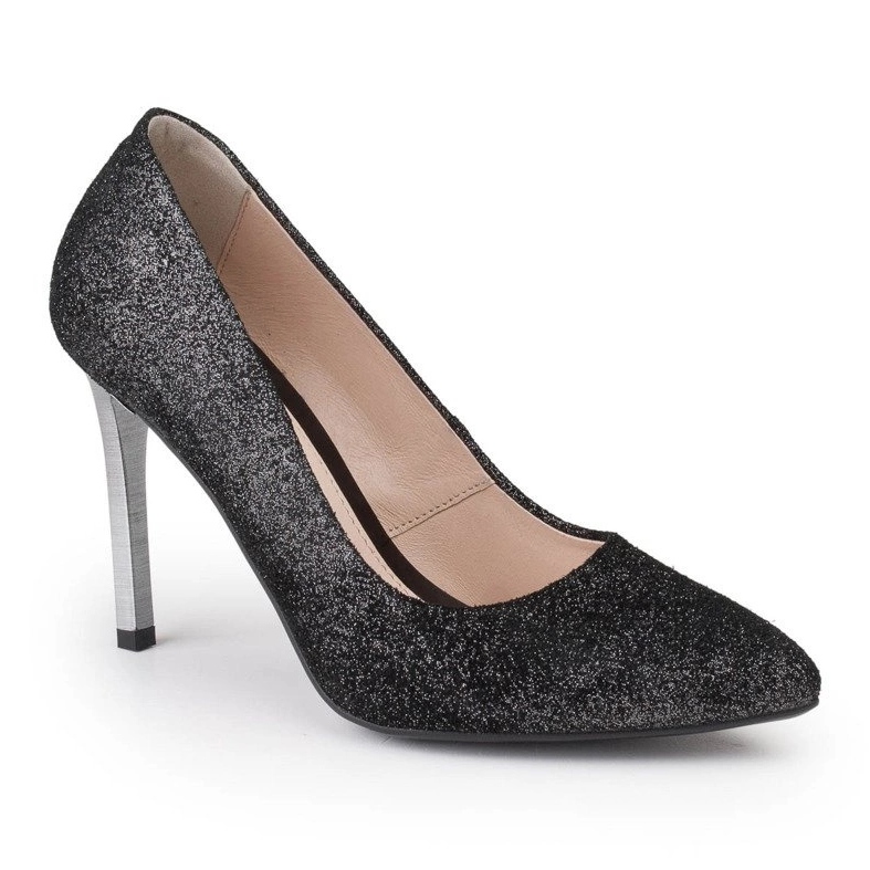 Marco Shoes Escarpins en cuir véritable noir à talons argentés 1