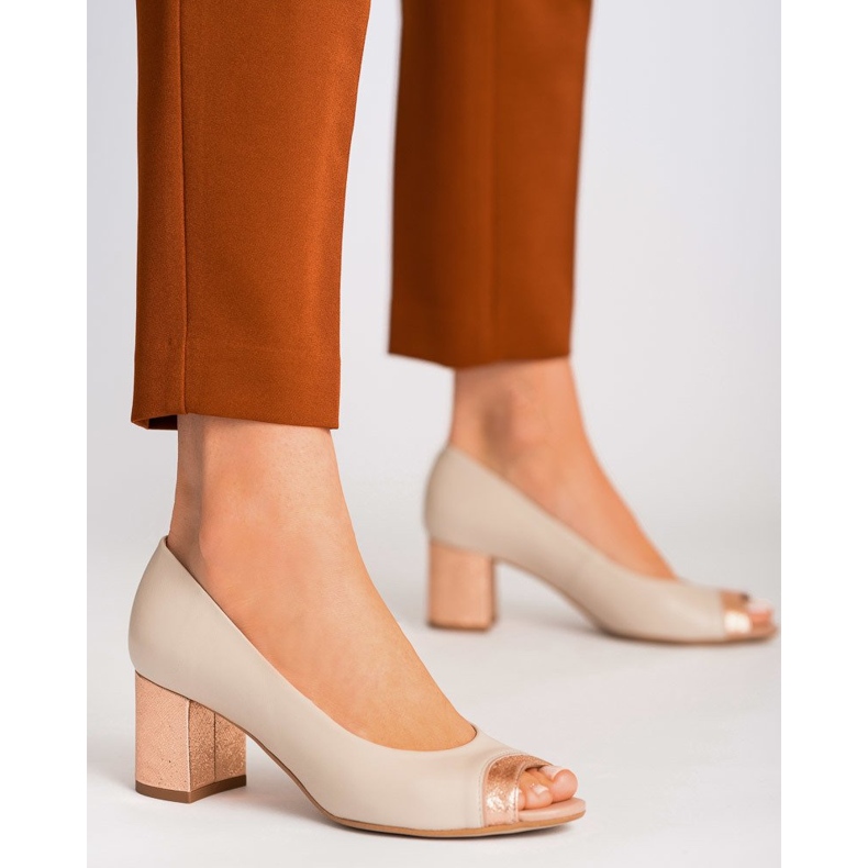 Marco Shoes Escarpins 1093P beiges à talon décoratif 1