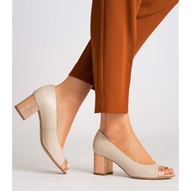 Marco Shoes Escarpins 1093P beiges à talon décoratif 2