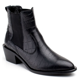 Marco Shoes Bottines pour femmes de style cow-boy avec un motif en peau de serpent noir 1