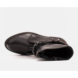 Marco Shoes Bottines en cuir avec chaîne, boucle et fermeture éclair. Trappeurs noir 2