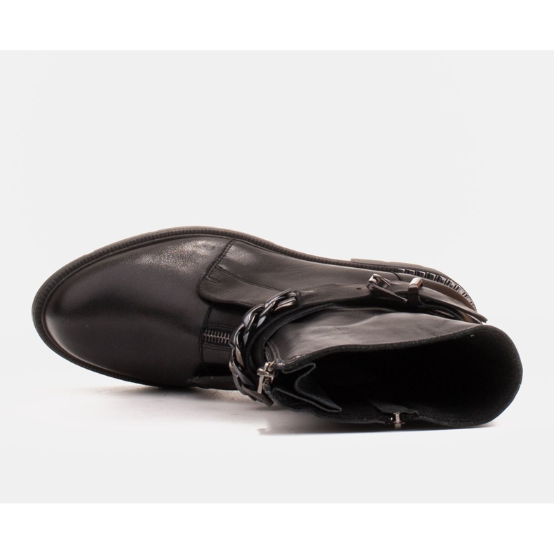 Marco Shoes Bottines en cuir avec chaîne, boucle et fermeture éclair. Trappeurs noir 2