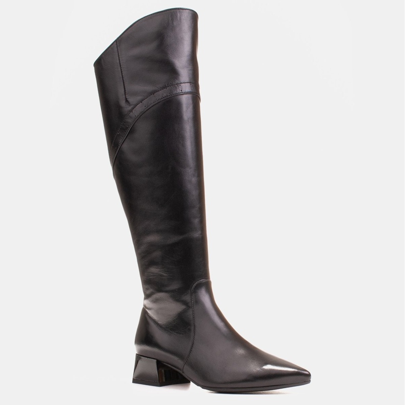 Marco Shoes Boots en cuir noir à bord ondulé 1