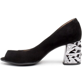 Marco Shoes Escarpins en daim noir à talon métallique 3D 2