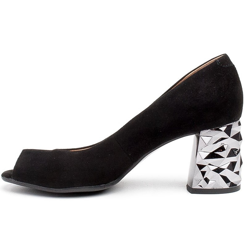 Marco Shoes Escarpins en daim noir à talon métallique 3D 2