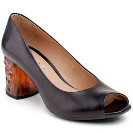 Marco Shoes Sandales noires 1519P avec talon ambre 3D 1