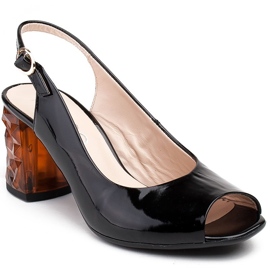 Marco Shoes Sandales laquées noires à talon ambre 3D le noir 1