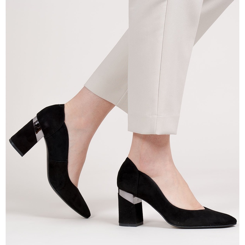 Marco Shoes Escarpins en daim noir à talon métallisé 2