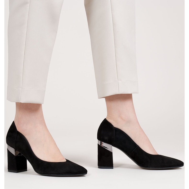 Marco Shoes Escarpins en daim noir à talon métallisé 1