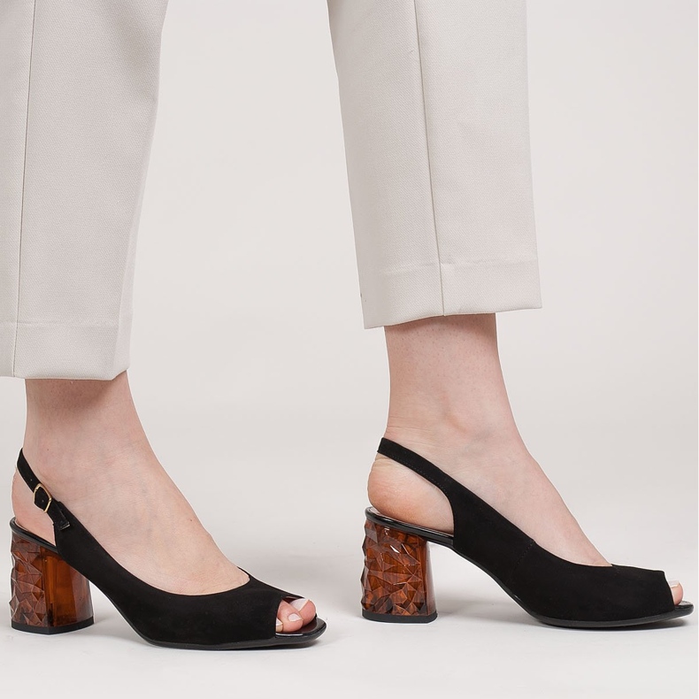 Marco Shoes Sandales en daim noir à talon ambre 3D le noir 1