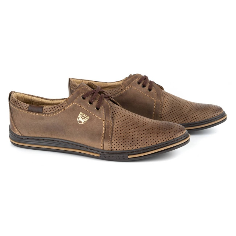 Polbut Chaussures en cuir pour hommes 343, perforations, marron brun 2