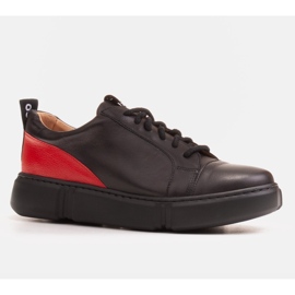 Marco Shoes Baskets en cuir noir avec empiècement au talon 1