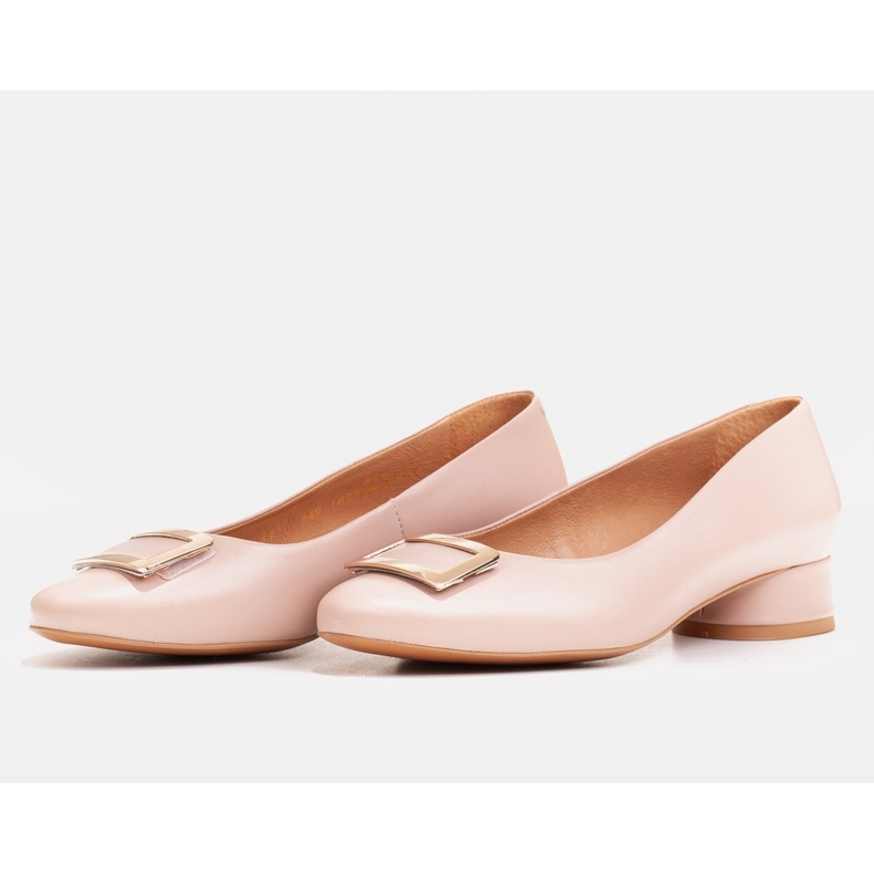 Marco Shoes Ballerines en cuir rose avec décoration dorée 1