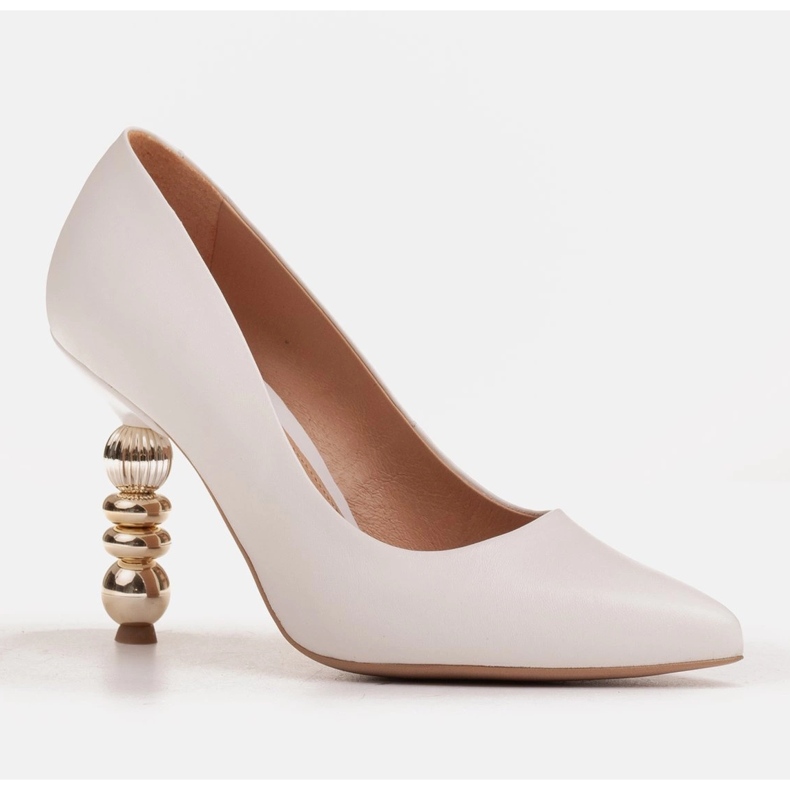 Marco Shoes Escarpins blancs en cuir avec pierres blanche 1