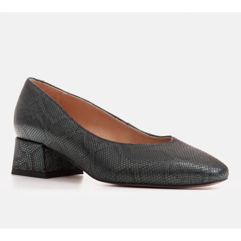 Marco Shoes Escarpins verts en peau de serpent à col en V 1