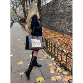 Marco Shoes Bottes hautes plates en cuir naturel gaufré le noir 1