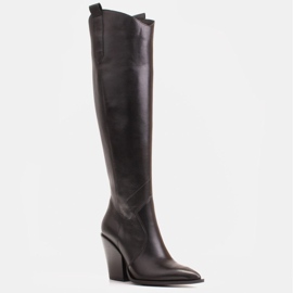 Marco Shoes Bottes hautes pour femmes, bottes de cowboy en cuir véritable noir 1