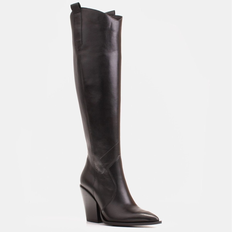 Marco Shoes Bottes hautes pour femmes, bottes de cowboy en cuir véritable noir 1