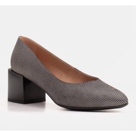 Marco Shoes Escarpins pour femmes en cuir souple naturel à rayures argentées noir 1