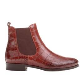 Marco Shoes Bottines plates en cuir avec tige élastique en caoutchouc brun 1