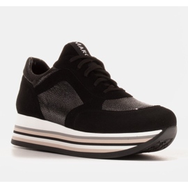 Marco Shoes Baskets légères sur semelle épaisse en cuir naturel noir 1