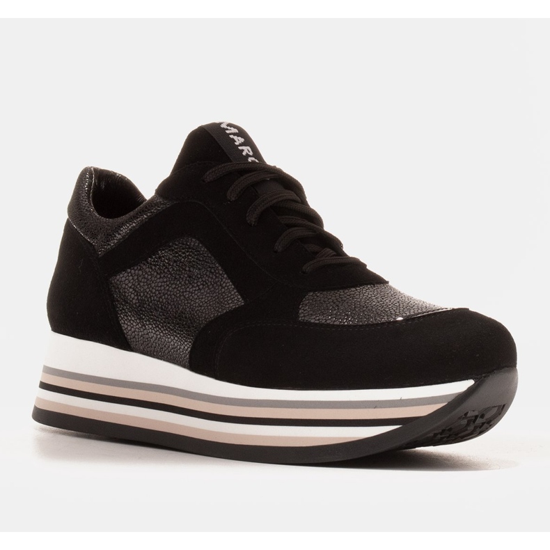 Marco Shoes Baskets légères sur semelle épaisse en cuir naturel le noir 1 Marco Shoes Baskets légères sur semelle épaisse en cuir naturel le noir 1