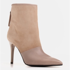 Marco Shoes Bottes pour femmes à talon haut dans une combinaison de cuir et de daim beige 2