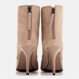 Marco Shoes Bottes pour femmes à talon haut dans une combinaison de cuir et de daim beige 7