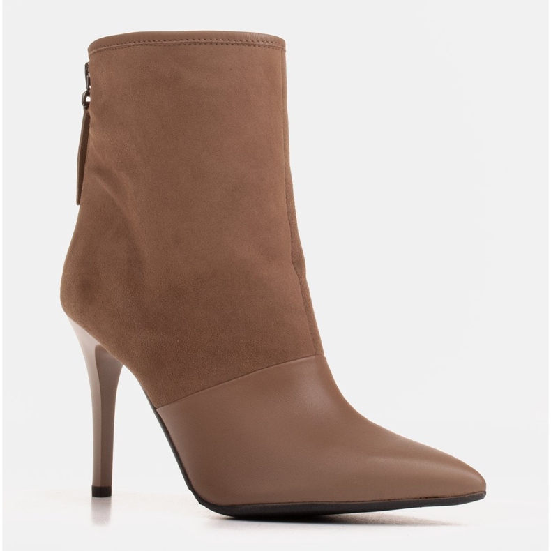 Marco Shoes Bottes pour femmes à talon haut dans une combinaison de cuir et de daim beige 1