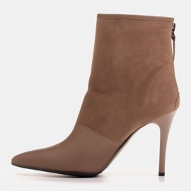Marco Shoes Bottes pour femmes à talon haut dans une combinaison de cuir et de daim beige 2