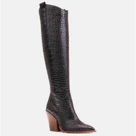 Marco Shoes Bottes hautes pour femmes santiags, motif croco noir 1