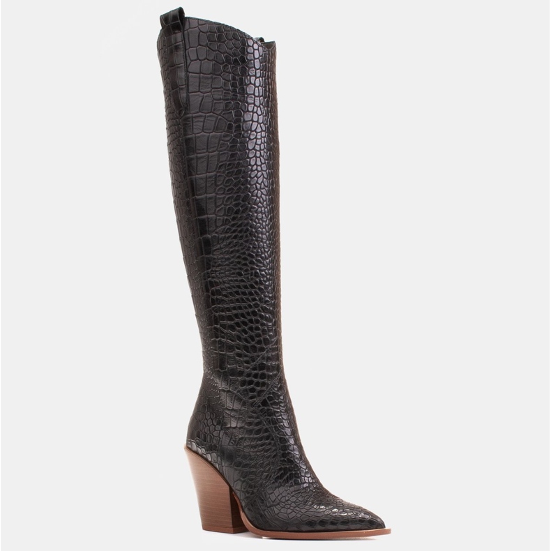 Marco Shoes Bottes hautes pour femmes santiags, motif croco noir 1