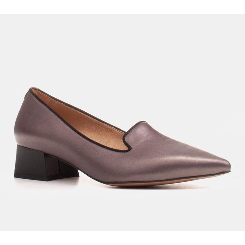 Marco Shoes Escarpins pour femmes avec cuir intéressant sur un talon bas brun 1