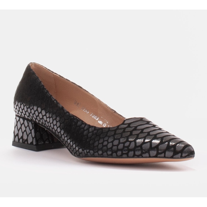Marco Shoes Escarpins pour femmes avec cuir intéressant sur un talon bas noir 1