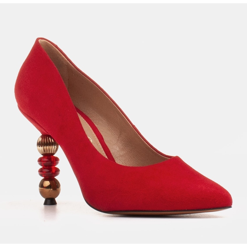 Marco Shoes Escarpins en daim rouge avec pierres 1