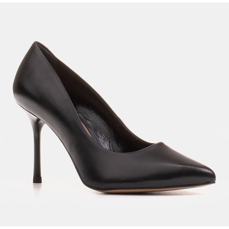 Marco Shoes Escarpins noirs en cuir grainé souple avec talons hauts 1