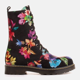 Marco Shoes Bottines hautes, bottines en cuir nubuck à imprimé fleuri noir multicolore 1