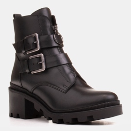 Marco Shoes Bottines en cuir noir sur semelle épaisse et légère 1