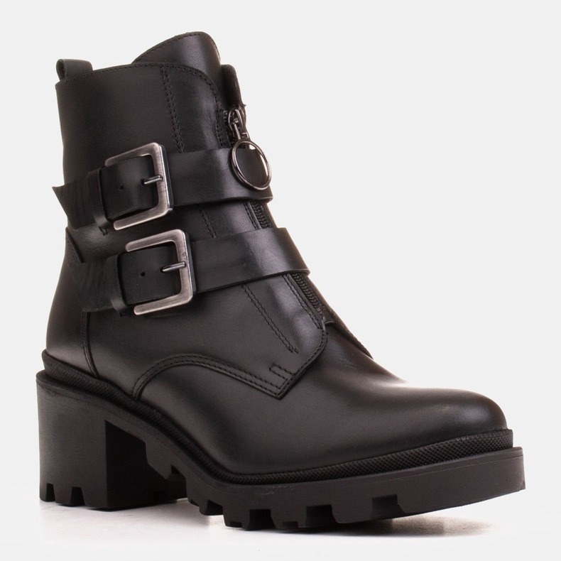 Marco Shoes Bottines en cuir noir sur semelle épaisse et légère 1