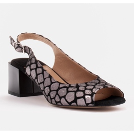 Marco Shoes Sandales pour femmes confortables avec cuir intéressant le noir argent 1