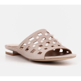 Marco Shoes Chaussons élégants pour femmes avec perles et perforations beige 1