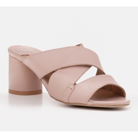 Marco Shoes Pantoufles en cuir pour femmes en cuir avec rayures coupées beige 1