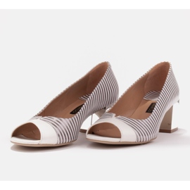 Marco Shoes Escarpins femme à rayures métallisées avec un devant ouvert blanche argent 5