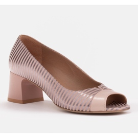 Marco Shoes Escarpins à devant ouvert, cuir à rayures métallisées rose 1