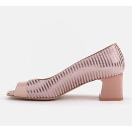 Marco Shoes Escarpins à devant ouvert, cuir à rayures métallisées rose 4
