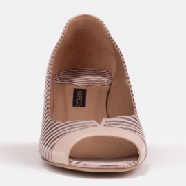Marco Shoes Escarpins à devant ouvert, cuir à rayures métallisées rose 2