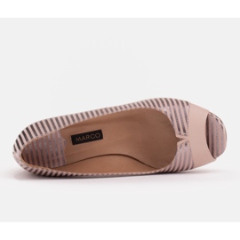 Marco Shoes Escarpins à devant ouvert, cuir à rayures métallisées rose 6