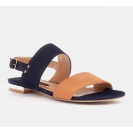 Marco Shoes Sandales plates en daim naturel à talon métallisé beige bleu marine 1